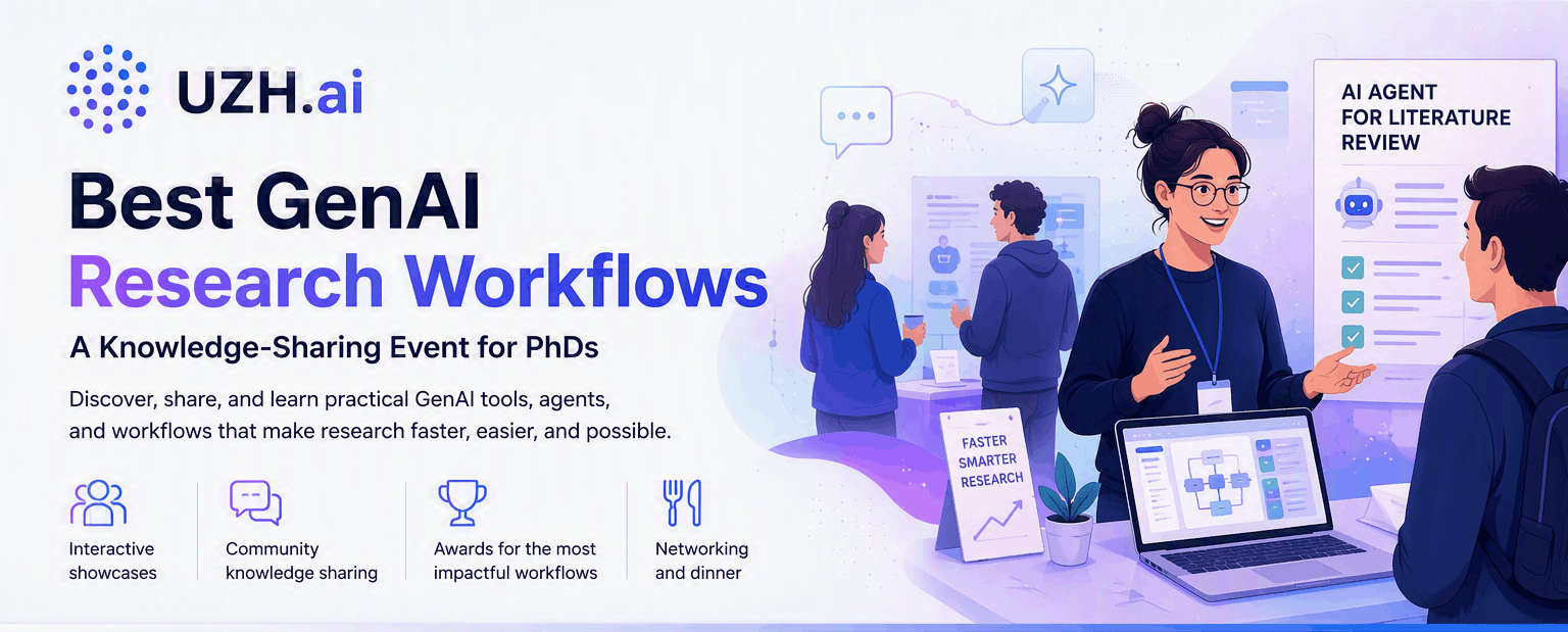 UZH.ai Best GenAI Research Workflows: A Knowledge-Sharing Event Banner